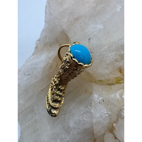 Vintage Avon Gold Tone Victorian High Button Boot Charm Turquoise Cabochon - Image 3