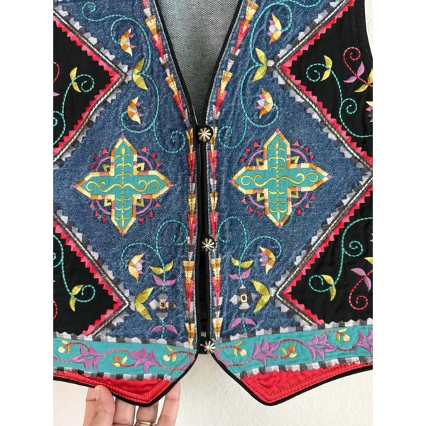 Vintage Hairston Roberson ROPA Denim‎ Vest Women's Small Floral Embroidery USA - Image 5