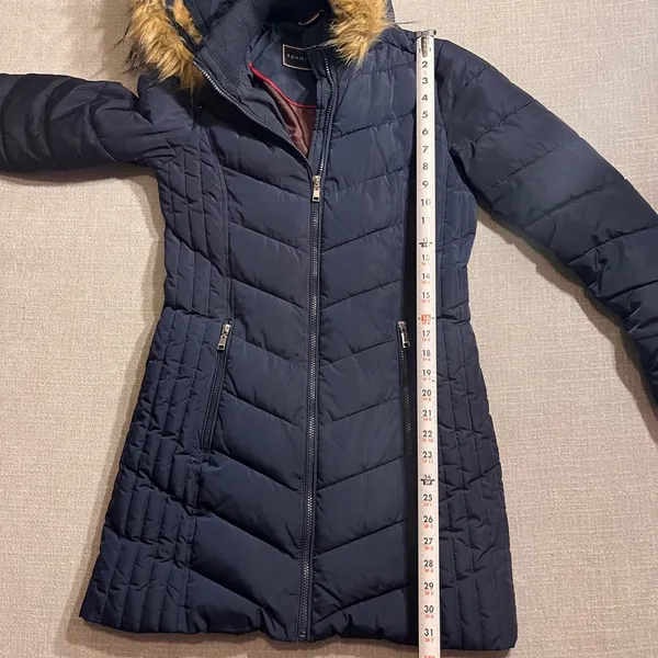 Tommy Hilfiger Women Puffer Coat Navy Blue Faux‎ Fur Hood Winter Warm XS - Image 5