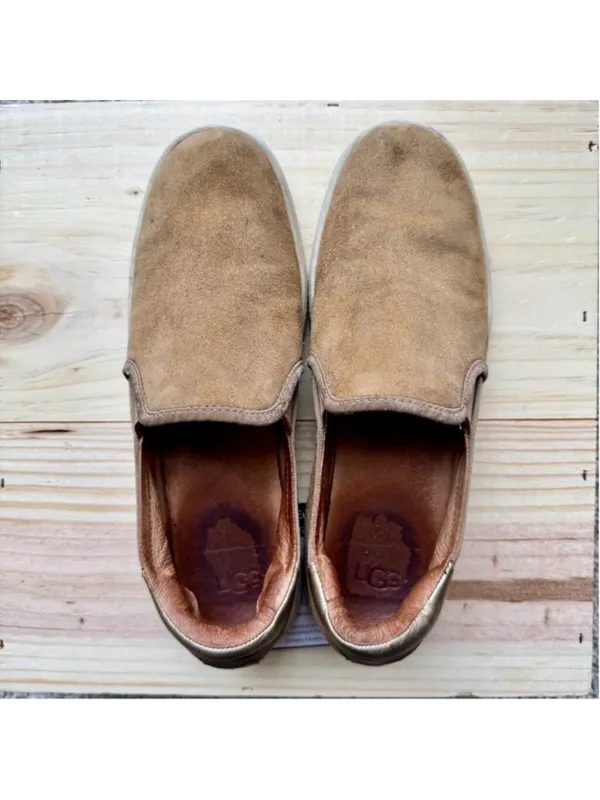 Women's UGG Cas Suede Sneakers Slip-On Shoes Size 8 Brown & Gold Leather - Image 4