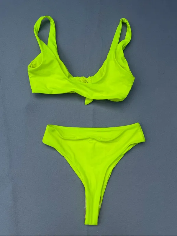 Women's NEW Neon Two Piece High Waisted Thong Bikini Size Medium #260137 - Image 5
