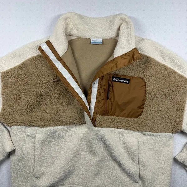 Columbia Helvetia Half Snap Fleece Pullover Women’s XL Cream Tan Sherpa Jacket - Image 3