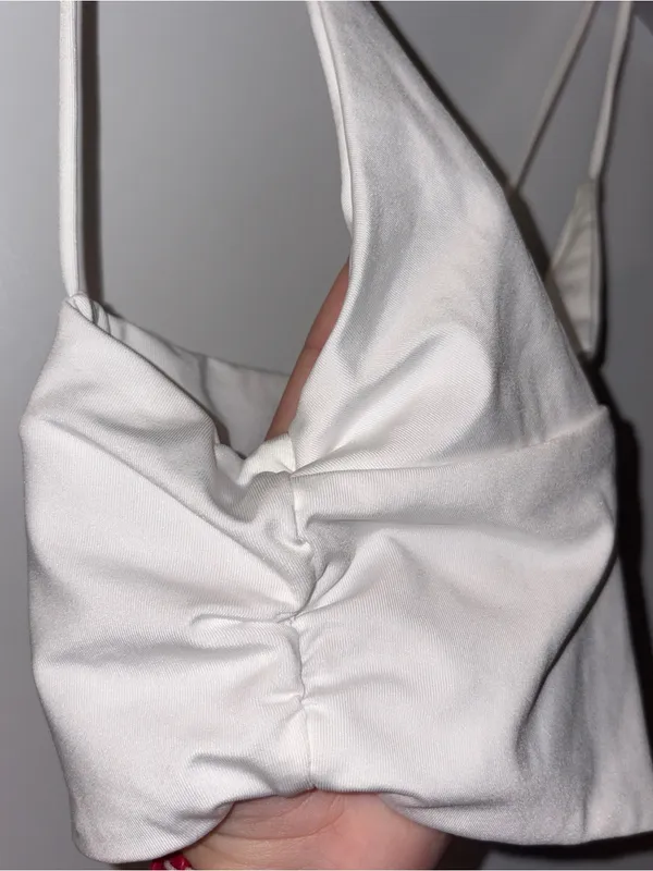 Women's White Satin V-Neck Spaghetti Strap Crop Top Size: XS - Image 2