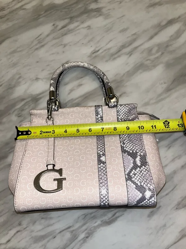 Guess Pink Monogram Satchel with Snake-Print Trim - Image 12