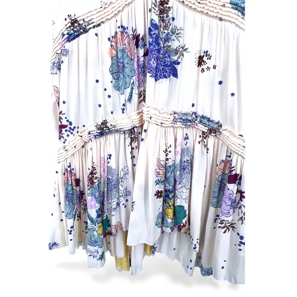 FREE PEOPLE | M | Floral Tiered Tunic Top Mini Dress Ruffle Sleeveless Tank - Image 8