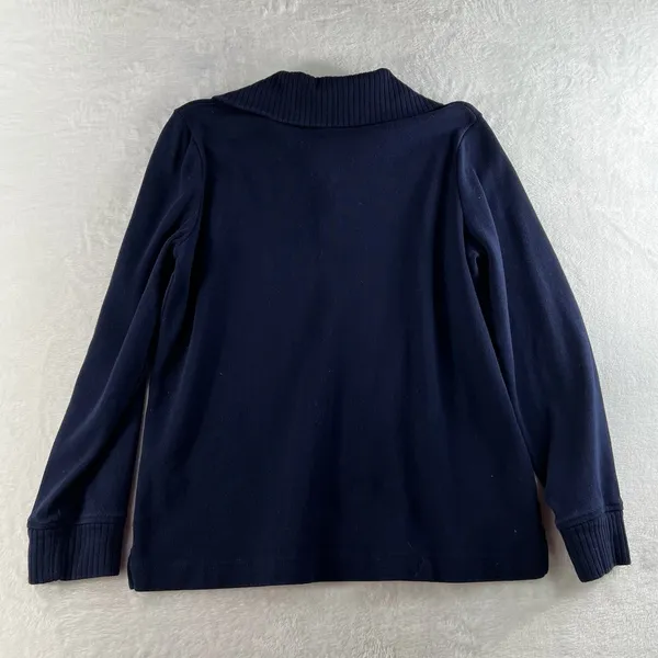 Lauren Ralph Lauren Medium M 1/4 Button Cotton Sweater Navy Blue LRL Women's - Image 13