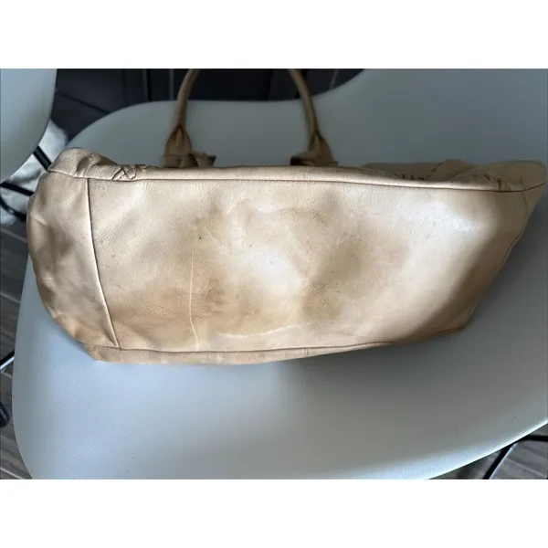 Lockheart Beige Leather Beaded Shoulder Bag Lockheart Handbag Stained - Image 7