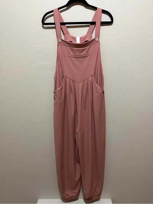 NWT Halara Pockets Waffle Casual Overalls Rose Tan Large Petite - Image 3