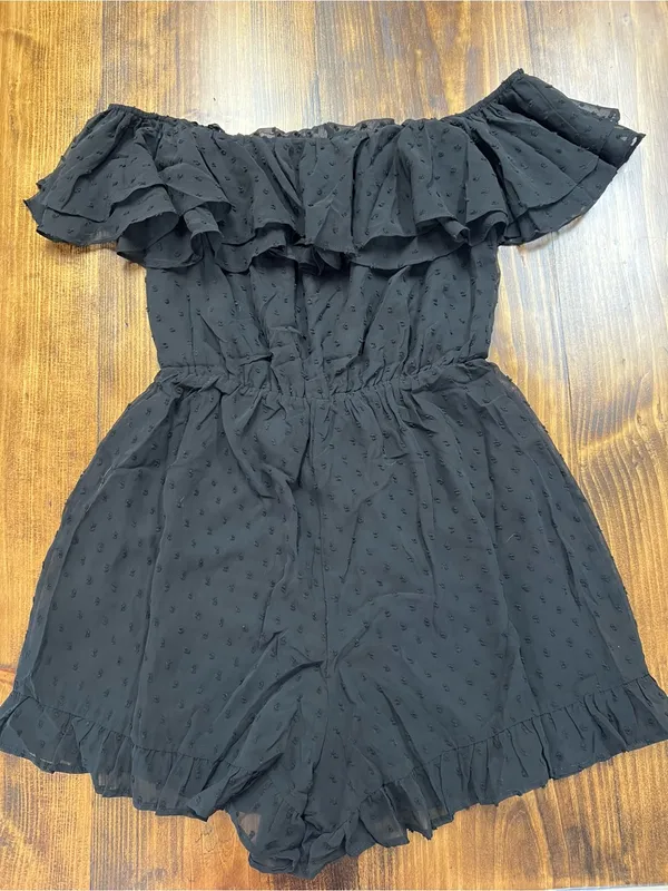 Lulus Frilled to Bits Black Swiss Dot Off-the-Shoulder Romper Size Small NWT - Image 12