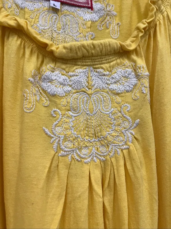 Johnny Was/JWLA Yellow Embroidered Dress size L - Image 3