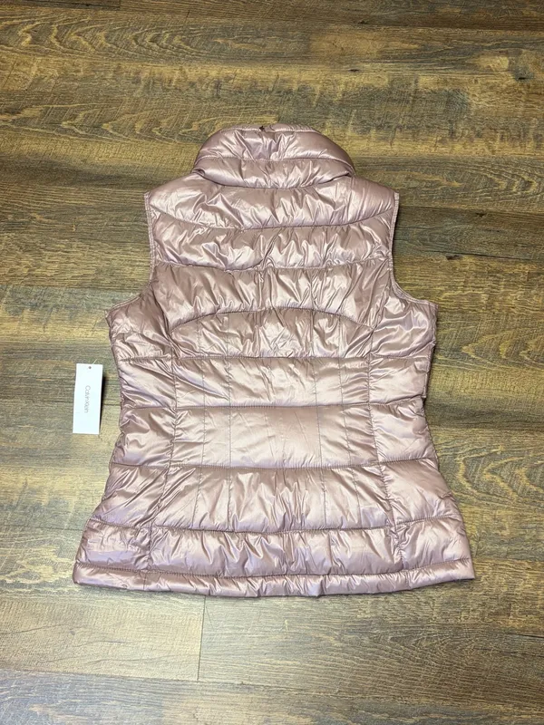 Calvin Klein Puffer Vest Womens Medium Pink Shiny Quilted Full Zip New - Image 8