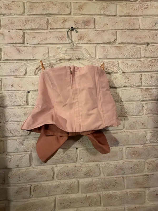 Zara Cut Out Bow Taffeta Tube Top Pink and Brown Size S - Image 3