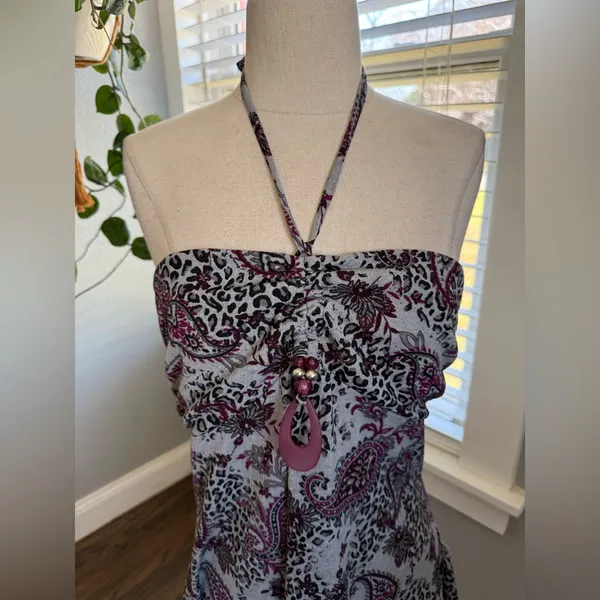 Y2K Halter Paisley Top Assymetrical‎ Hem Size Large - Image 3