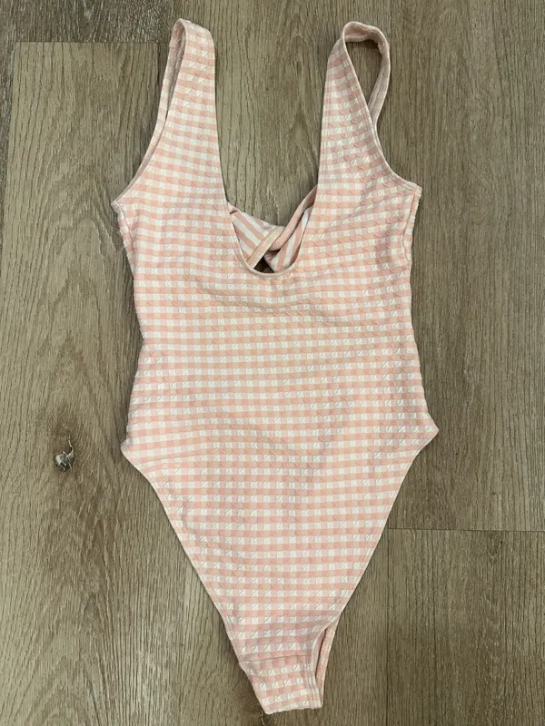 Skatie Pink White Gingham Resa One Piece Swimsuit Size XS small - Image 6