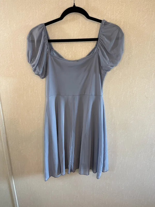 See You Monday Blue Puff Sleeve Mini Dress Medium Babydoll - Image 3