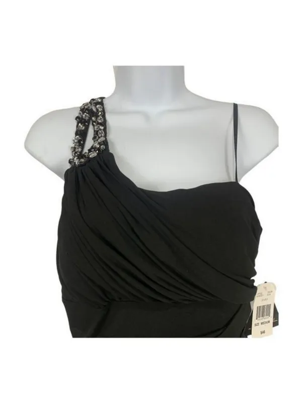 City Triangel Black One-Shoulder Beaded Cocktail Dress With Draped Layered Skirt - Image 9