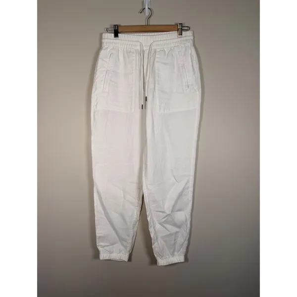 Athleta Retreat‎ Linen White Jogger Pants Elastic Drawstring Pockets Size 2 - Image 2