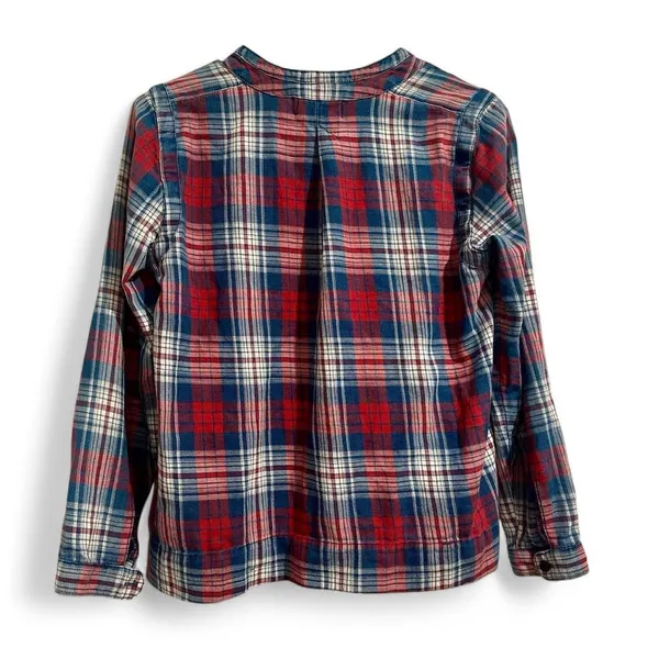 Madewell Red Blue Plaid V-Neck Popover Top Size Small Cottage‎ Cabin Fall - Image 3