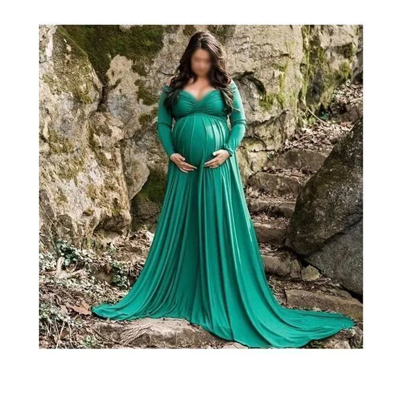 Womens‎ Maternity Off Shoulders Long Sleeve Photography Dress Size Large - Image 8