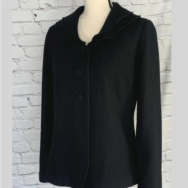 Pendleton Black Wool Jacket Women’s Button Front Ruffle Collar Classic Size Med - Image 7