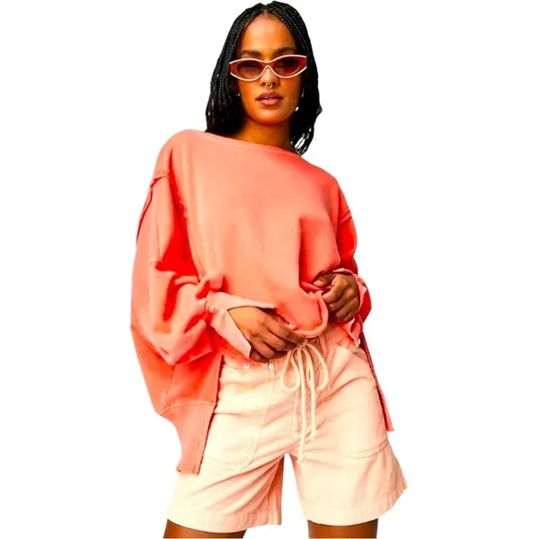 We the Free Free People Camden‎ Cozy Super Oversized Coral Sweatshirt Rare Color - Image 3