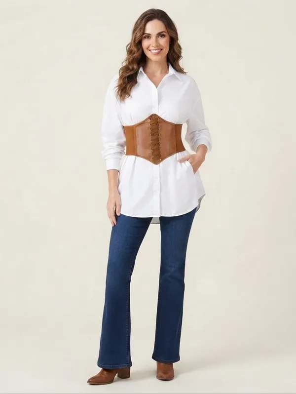 Corset Style Wide Girdle Fashion Elastic Faux Leather Skinny Elastic Waist‎ Belt - Image 7
