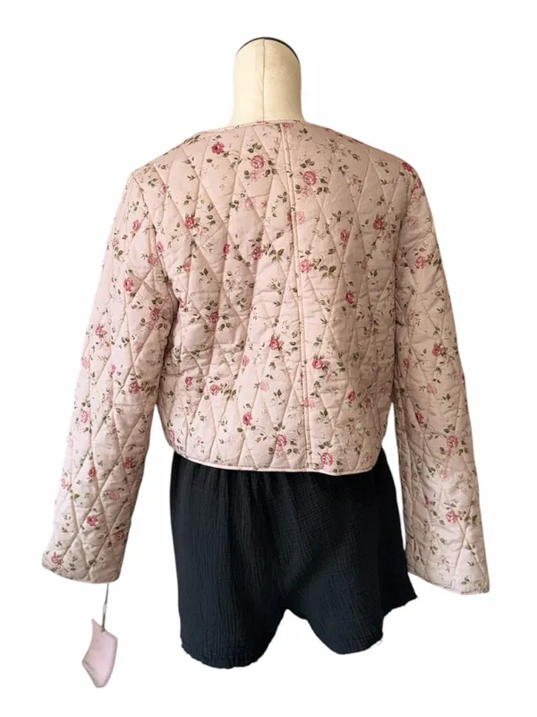 NWT Avec Les Filles by anthropologie Quilted Floral Tie-Front Jacket Blush Pink - Image 4