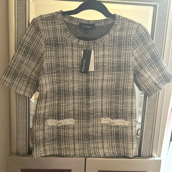 Designer Lea & Viola Tweed Top with Pearl Details Size Small Retail 110$ NWT - Image 6