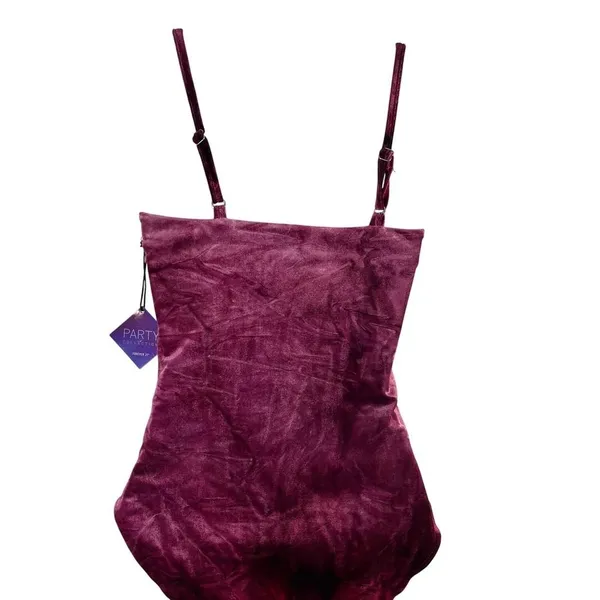 NWT Forever 21 Party Collection Velour Bodysuit Burgundy Strappy Bustier M - Image 8