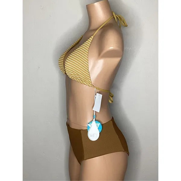 Anthropologie New. WET L.A. brown stripe bikini. Small. Retails $186 - Image 6