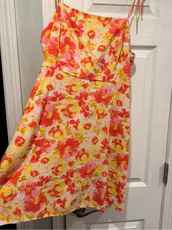 Old Navy Size XL Floral Linen Blend Smocked Back Adjustable Strap Mini Dress - Image 5