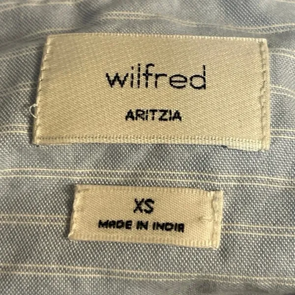 Aritzia Wilfred Blue Striped Long Sleeve Relaxed Curve Hem Button Down Shirt XS - Image 4