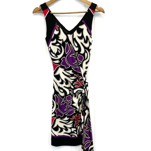 Nicole Miller Studio Womens XS (P)‎ Silk Sheath Dress Abstract Black Purple - Image 9