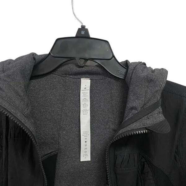 Lululemon Athletica Women’s 4‎ Full Zip Black Hoodie Jacket Ruched Lined - Image 4