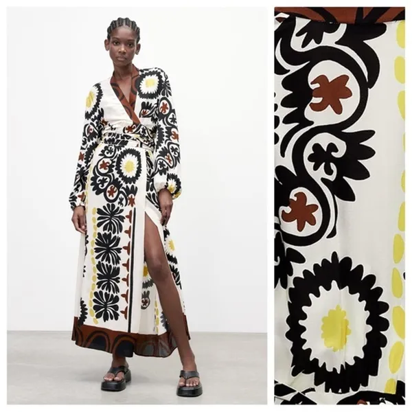 Zara White Floral Print Boho Blogger Favorite Resortwear Wrap Maxi Dress XS - Image 2