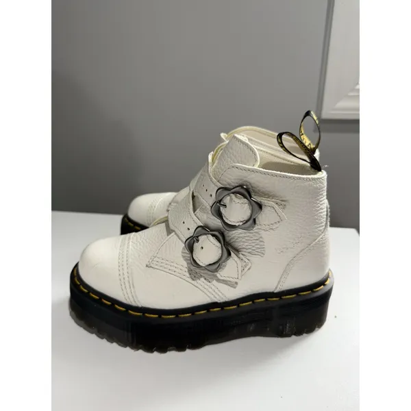 Dr. Martens Women's Devon Flower Leather Platform Boots -‎ White Milled Sz 5 - Image 2