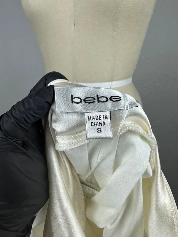 Vintage Y2K Bebe Off White Halter Tanya Mini Dress Pleated Button Front Size S - Image 12