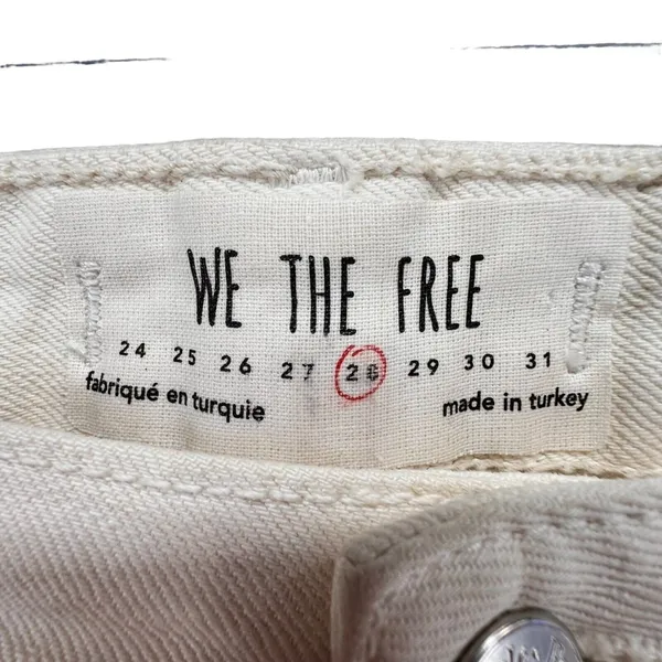 Free People We The Free Jeans Womens 27 Cream Tapered Leg Five Pocket Raw‎ Hem - Image 9