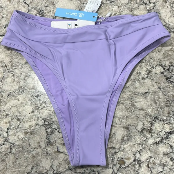 NEW CUPSHE Lace-Up Top & High-Waist Bottoms 2-Pc Bikini, Lavender, Size Small - Image 4