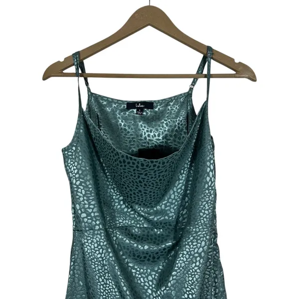 NWT Lulus Cowl Neck Jacquard Animal Print Midi Dress Sage Green Glam Slit Size S - Image 2