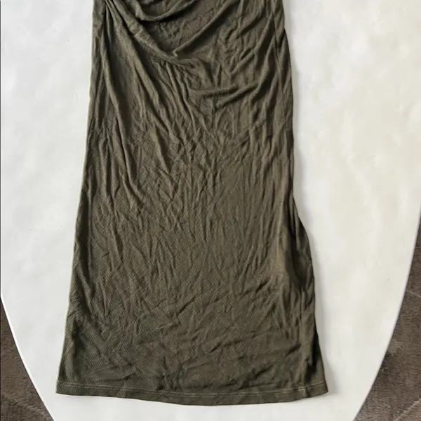 ENZA COSTA Silk Blend Knit Sleeveless Twist Ruched Midi Dress Army Green L $260 - Image 8