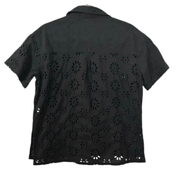 American Eagle Outfitters Black Eyelet Button Down Top(Size XS) - Image 4