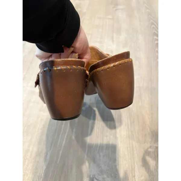 Nurture Brown Leather Braided Buckle Clogs Mules Womens 9.5 Block Heel‎ Shoes - Image 5