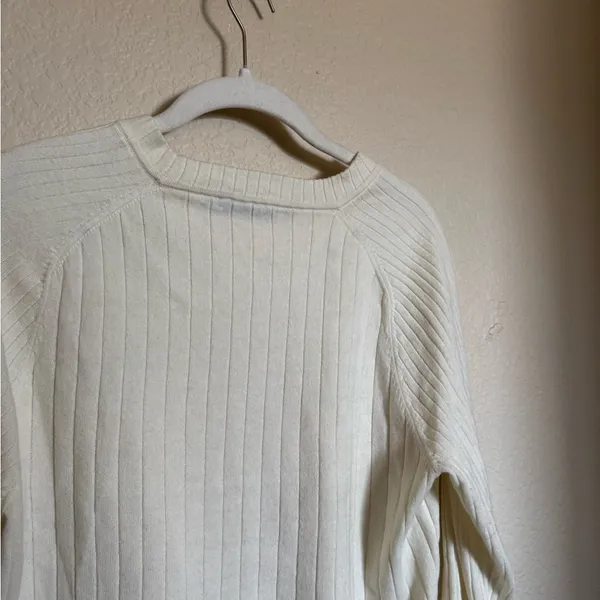 J. McLaughlin Anika Wool Blend Sweater Sz‎ Large Wide Rib Crewneck Ivory - Image 6