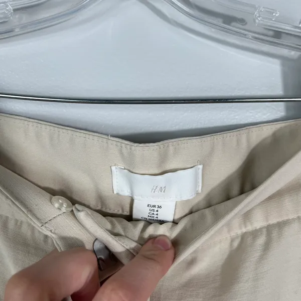 H&M Light Beige Tan High Waisted Straight Leg Slack Trouser Pants Size 4 Office - Image 4