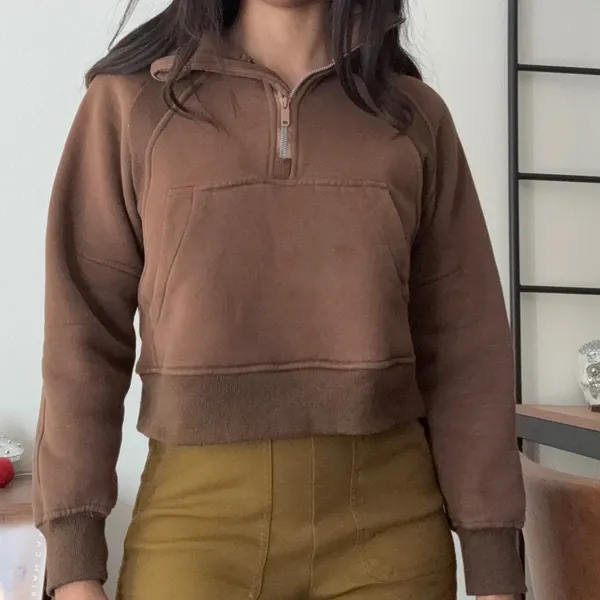 Lululemon Scuba Oversized Half-Zip Hoodie Brown Cropped Fleece Sweatshirt Size 2 - Image 2