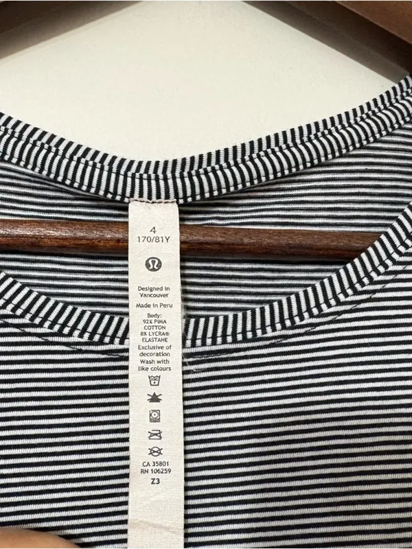 Lululemon Love Crew T-Shirt Black White Stripe Pima Cotton Size 4 - Image 6