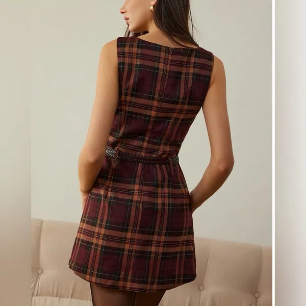 Commense Plaid Mini Dress in Burgundy multicolor - Image 3