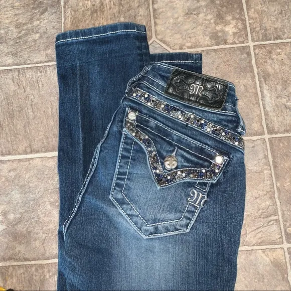Miss Me Mid-Rise Straight Jeans Sequins 24x33” Bling Rhinestone Western - Image 2