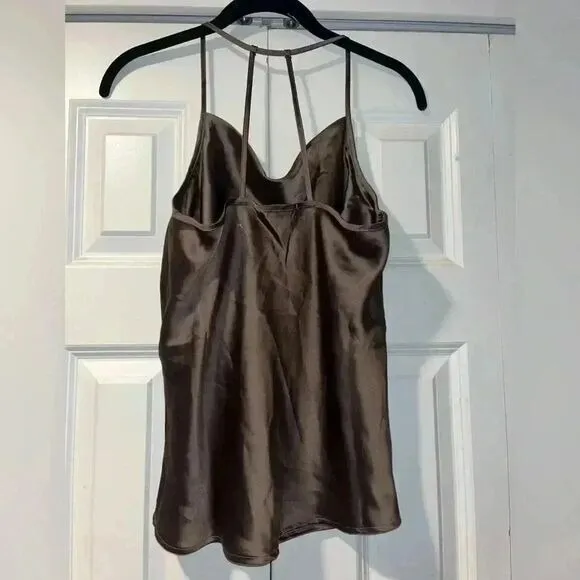 Pleione Elegant Brown Satin Halter Top Camisole Evening Party‎ Tank D14 - Image 3